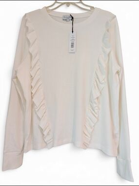 Michael Stars Cream Ruffle-Trim Long Sleeve Tee Size XL